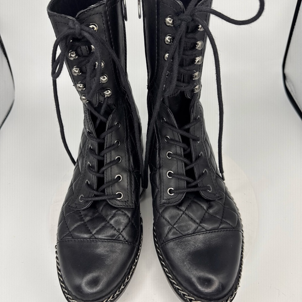 Vince Camuto Boots Mid-Calf Biker Shoe Black Leather Quilted VC Joanie Size 7